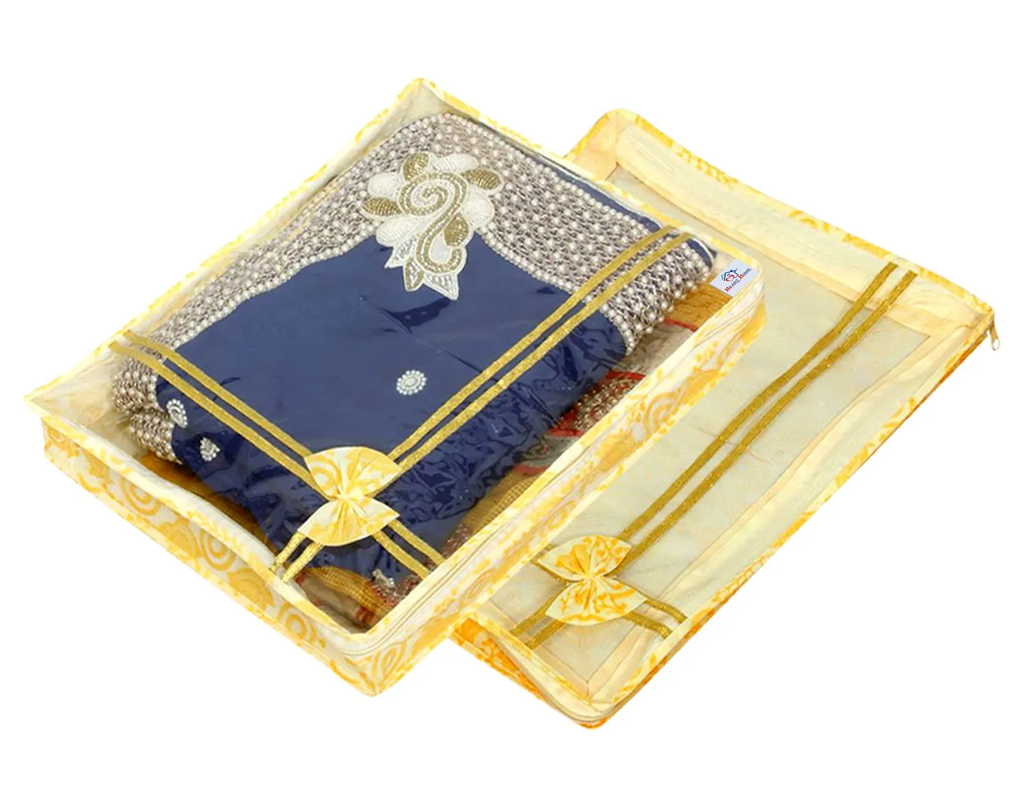 Heart Home Carry Design 3" inch Tranasparent Non Woven Single Saree Cover- Pack of 2 (Gold)-HS_38_HEARTH21582