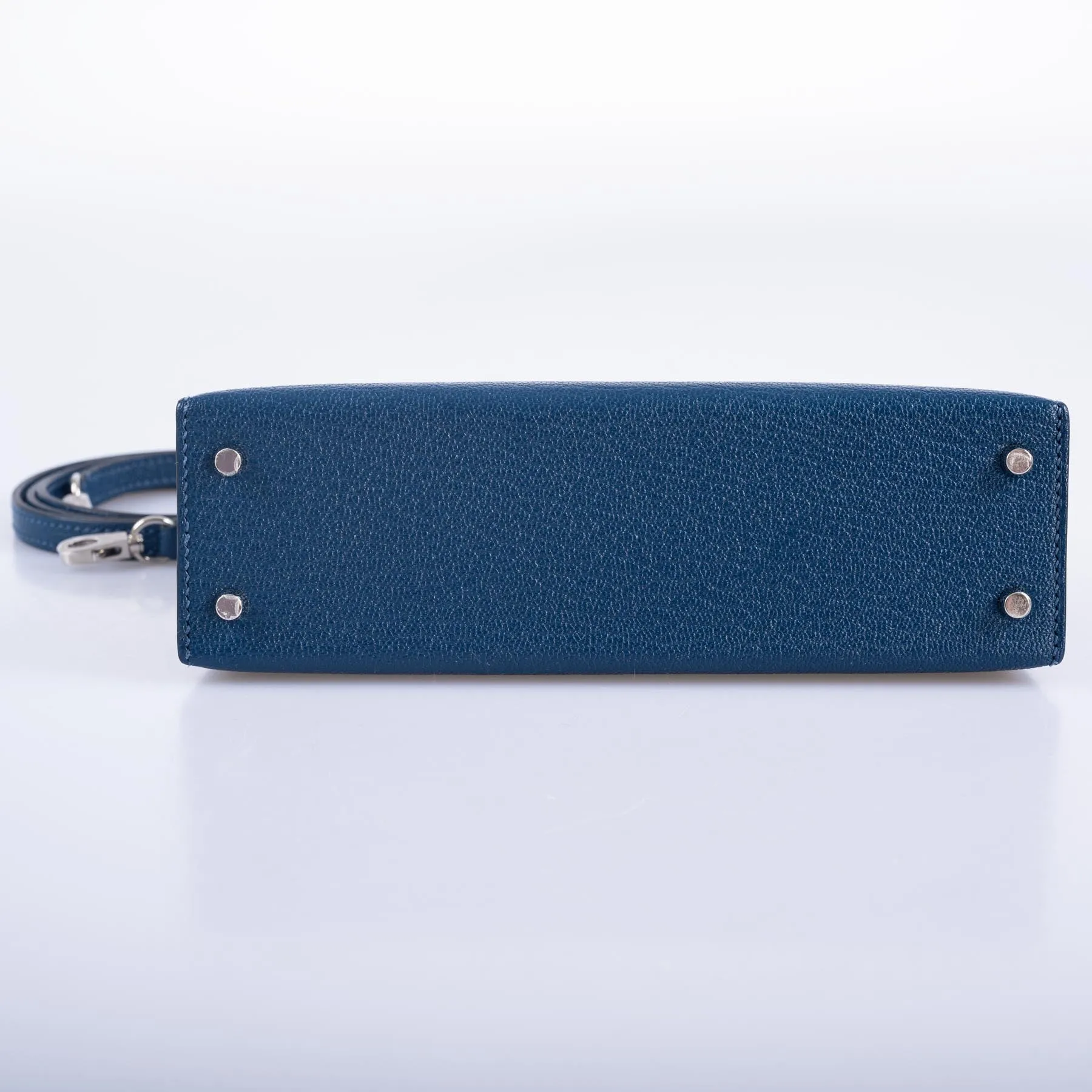 Hermès Kelly 20 Mini II Sellier Verso Blue Deep and Ebène Chèvre Palladium Hardware
