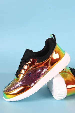 Holographic Sequins Lace Up Sneaker