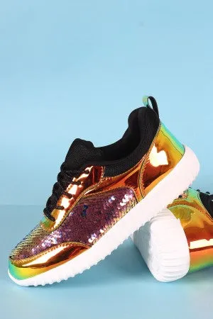Holographic Sequins Lace Up Sneaker
