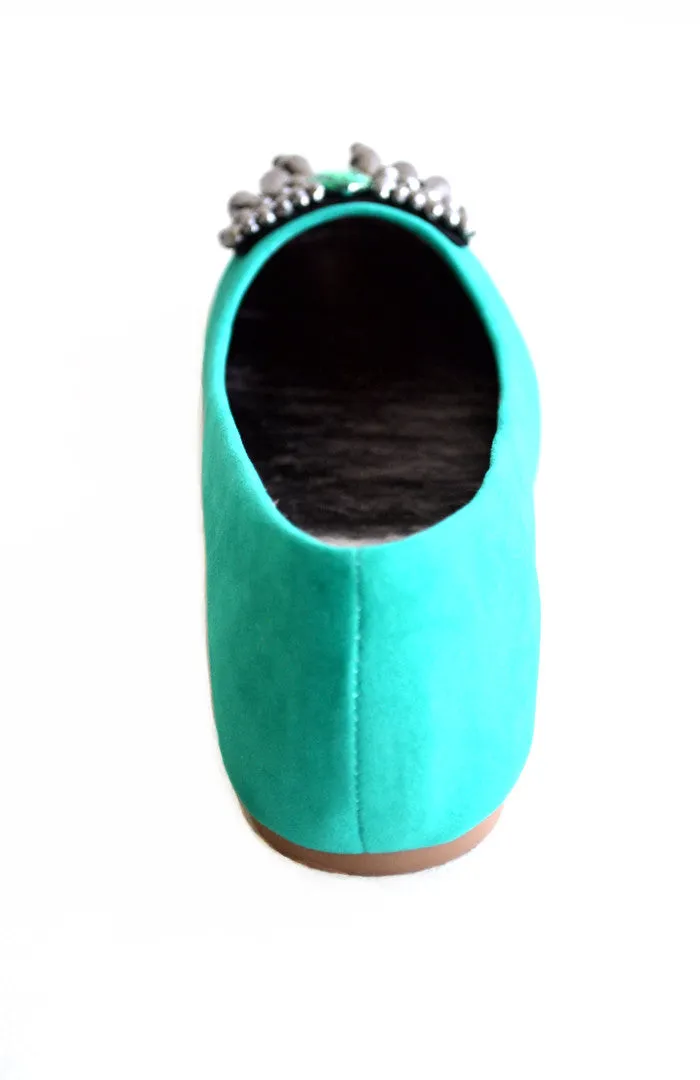 Jeweled Ballet Flats -Sea Green