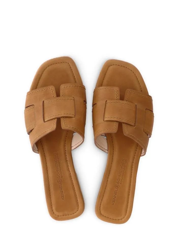 Kennel and Schmenger T Cognac Calf Leather Texas Flat Mule 51-90580-202