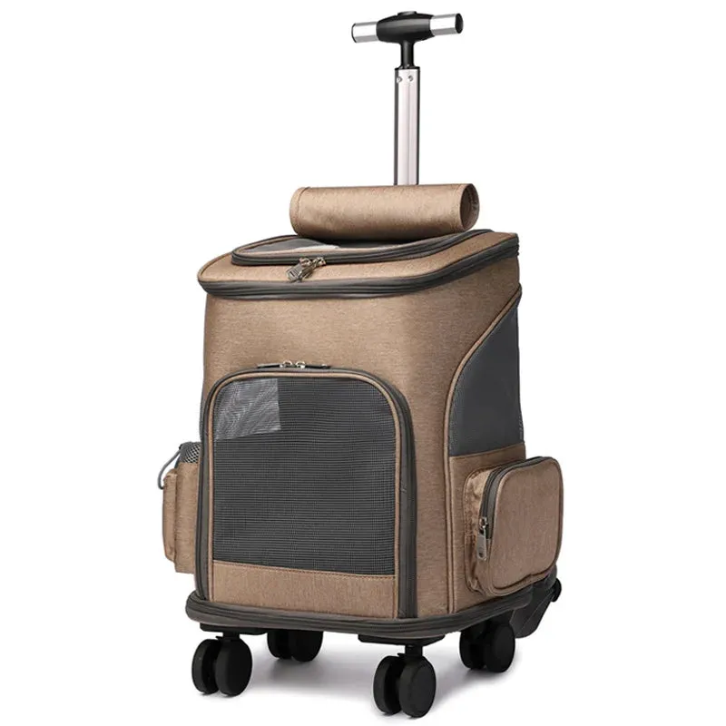 Large Capacity Portable Pet Bag Backpacks Foldable Universal Wheel Trolley Case Dog Bag Breathable Pet Travel Backpack