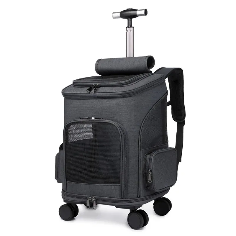Large Capacity Portable Pet Bag Backpacks Foldable Universal Wheel Trolley Case Dog Bag Breathable Pet Travel Backpack