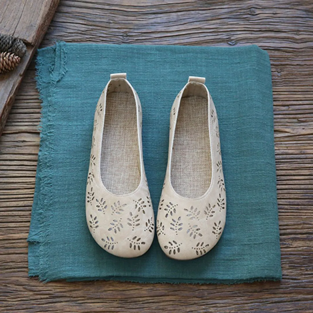 Leaves Hollow Out Flats Slip On Shoes