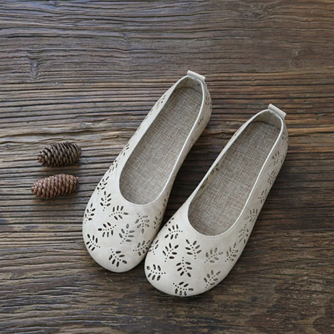 Leaves Hollow Out Flats Slip On Shoes