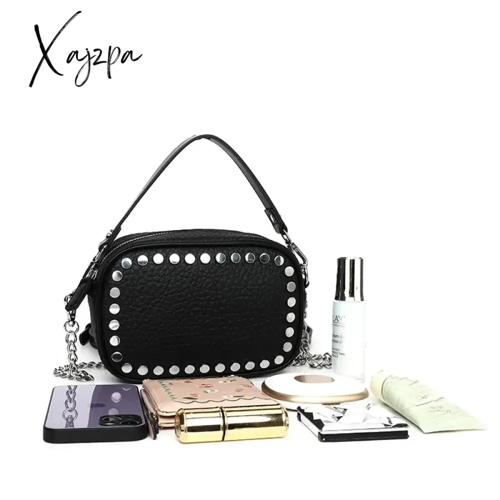 Luxury Soft Genuine Leather Handbag River Women Shoulder Messenger Bag Solid Color Cowhide Tote Fashion Female Crossbody Sac