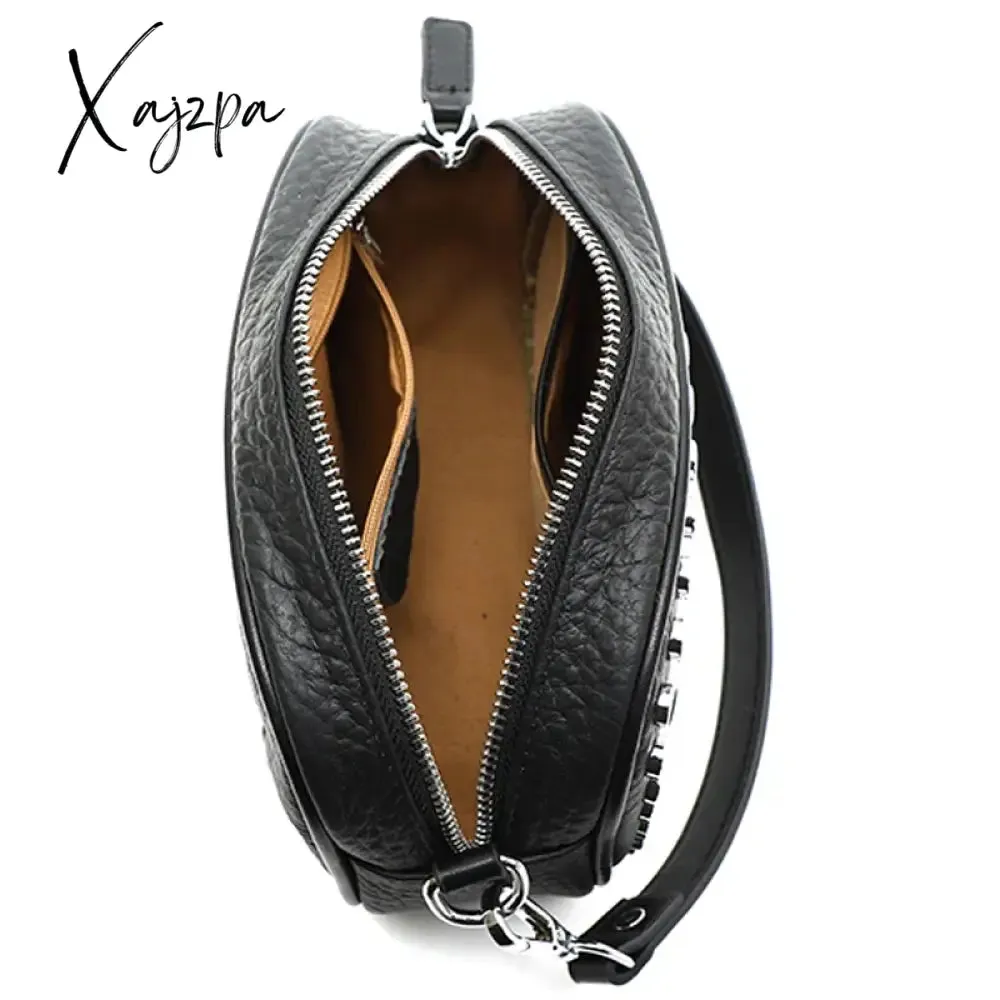 Luxury Soft Genuine Leather Handbag River Women Shoulder Messenger Bag Solid Color Cowhide Tote Fashion Female Crossbody Sac
