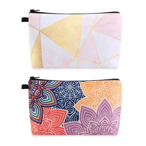 MAGEFY Makeup Bag, 2 Styles Travel Cosmetic Bag for Women Cosmetic pouch Elegant Blue Patterns Zipper Pouch Waterproof Makeup Pouch Cute (2 Packs, Peacock feather   Mandala pattern 0179)