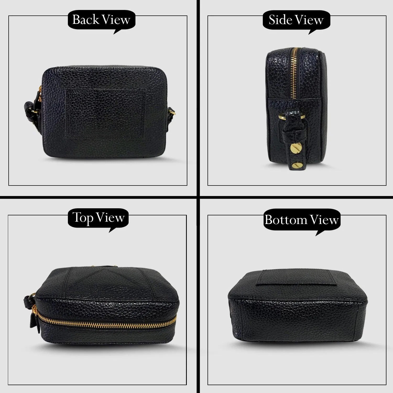 MANDAVA Women's PU Leather Crossbody Bag | Ladies Mini Shoulder Bag with Adjustable & Detachable Strap (Black)