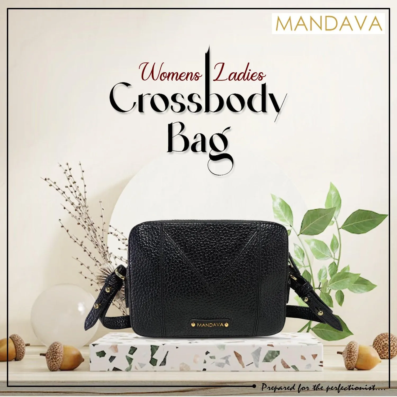 MANDAVA Women's PU Leather Crossbody Bag | Ladies Mini Shoulder Bag with Adjustable & Detachable Strap (Black)