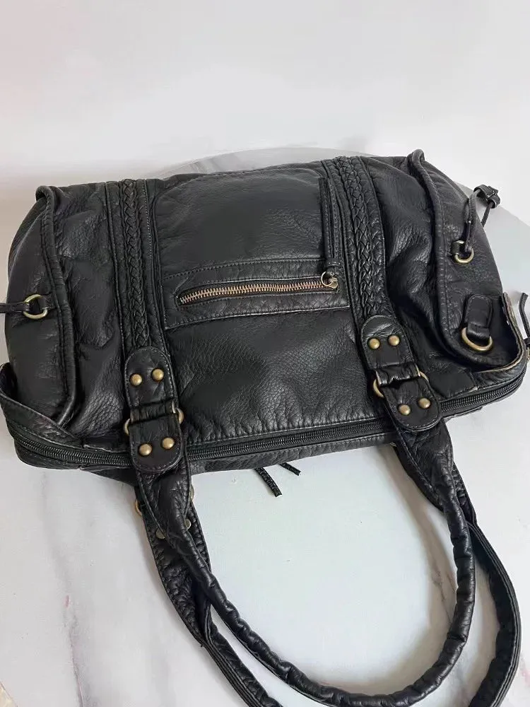 MAYTRENDS  -  Large Capacity Women Handbag Pu Leather Handbags Tote Bag Vintage Washed Leather Shoulder Bag For Women Designer Bags Luxury