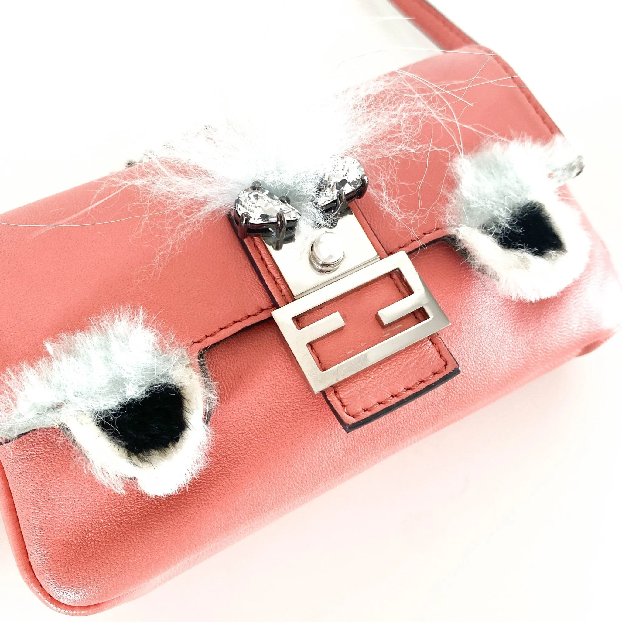 Micro Monster Leather Baguette Pink