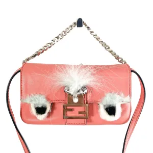 Micro Monster Leather Baguette Pink