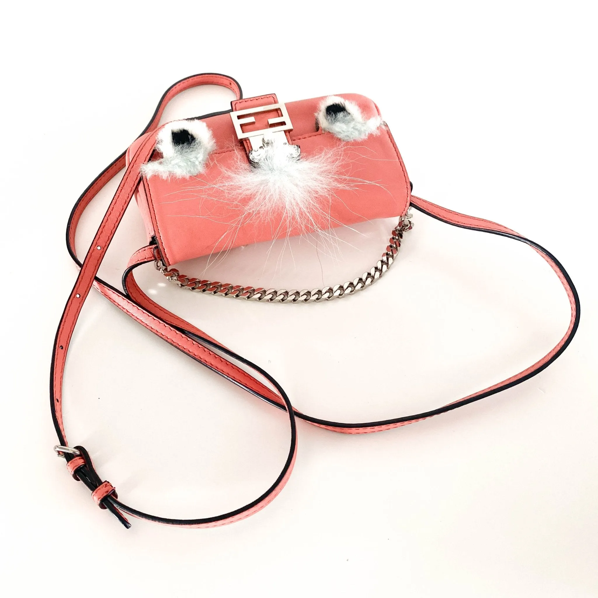 Micro Monster Leather Baguette Pink