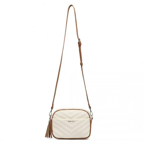 Miss LuLu Lightweight Quilted Leather Cross body Bag - Beige and Brown | Stylish & Compact