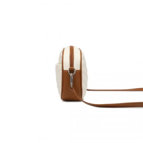 Miss LuLu Lightweight Quilted Leather Cross body Bag - Beige and Brown | Stylish & Compact