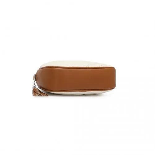 Miss LuLu Lightweight Quilted Leather Cross body Bag - Beige and Brown | Stylish & Compact