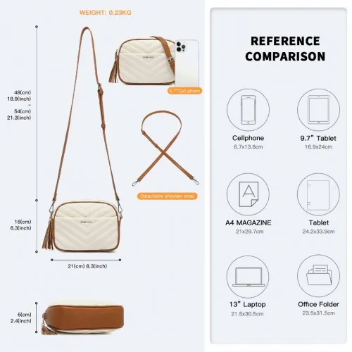 Miss LuLu Lightweight Quilted Leather Cross body Bag - Beige and Brown | Stylish & Compact