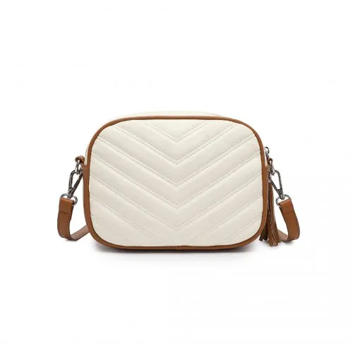 Miss LuLu Lightweight Quilted Leather Cross body Bag - Beige and Brown | Stylish & Compact