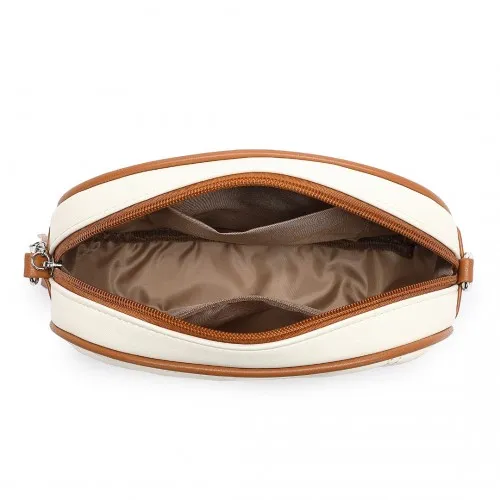 Miss LuLu Lightweight Quilted Leather Cross body Bag - Beige and Brown | Stylish & Compact