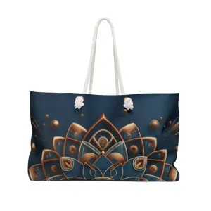 Navy Blue Weekender Bag Gold Mandala Pattern