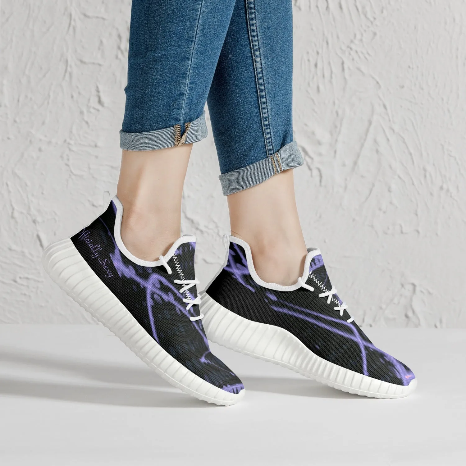 Officially Sexy Purple & Black Laser Print Mesh Knit Sneakers - With White or Black Sole