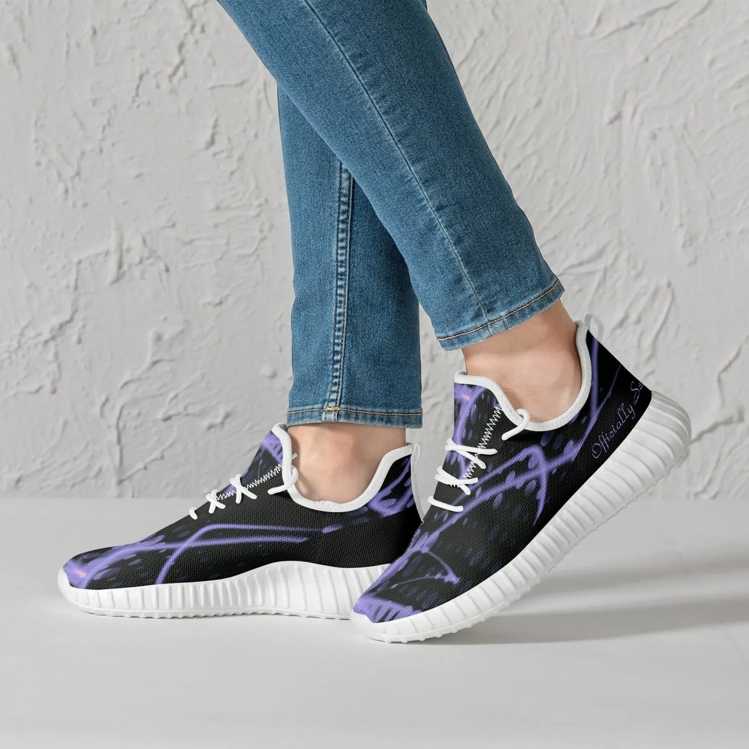 Officially Sexy Purple & Black Laser Print Mesh Knit Sneakers - With White or Black Sole