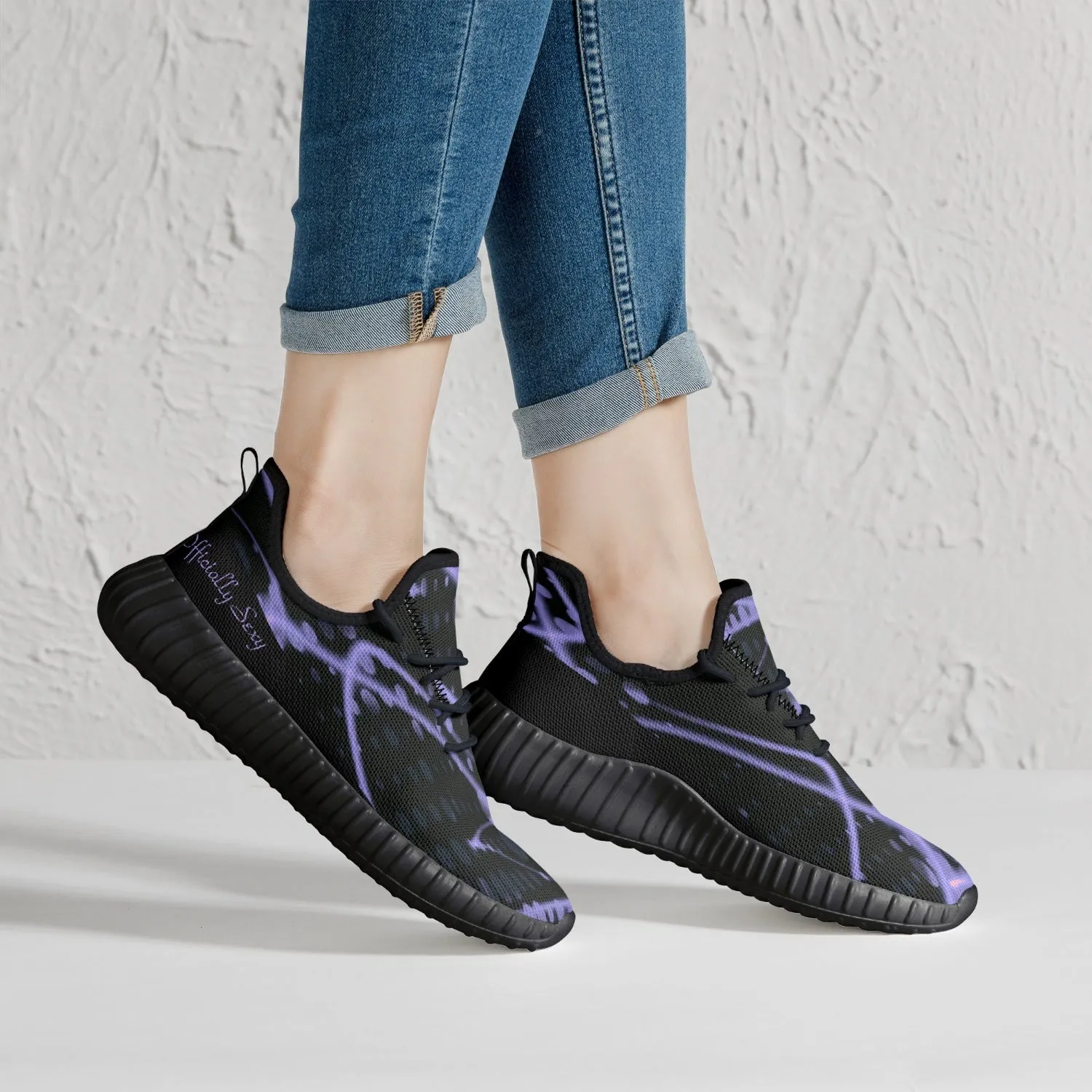Officially Sexy Purple & Black Laser Print Mesh Knit Sneakers - With White or Black Sole