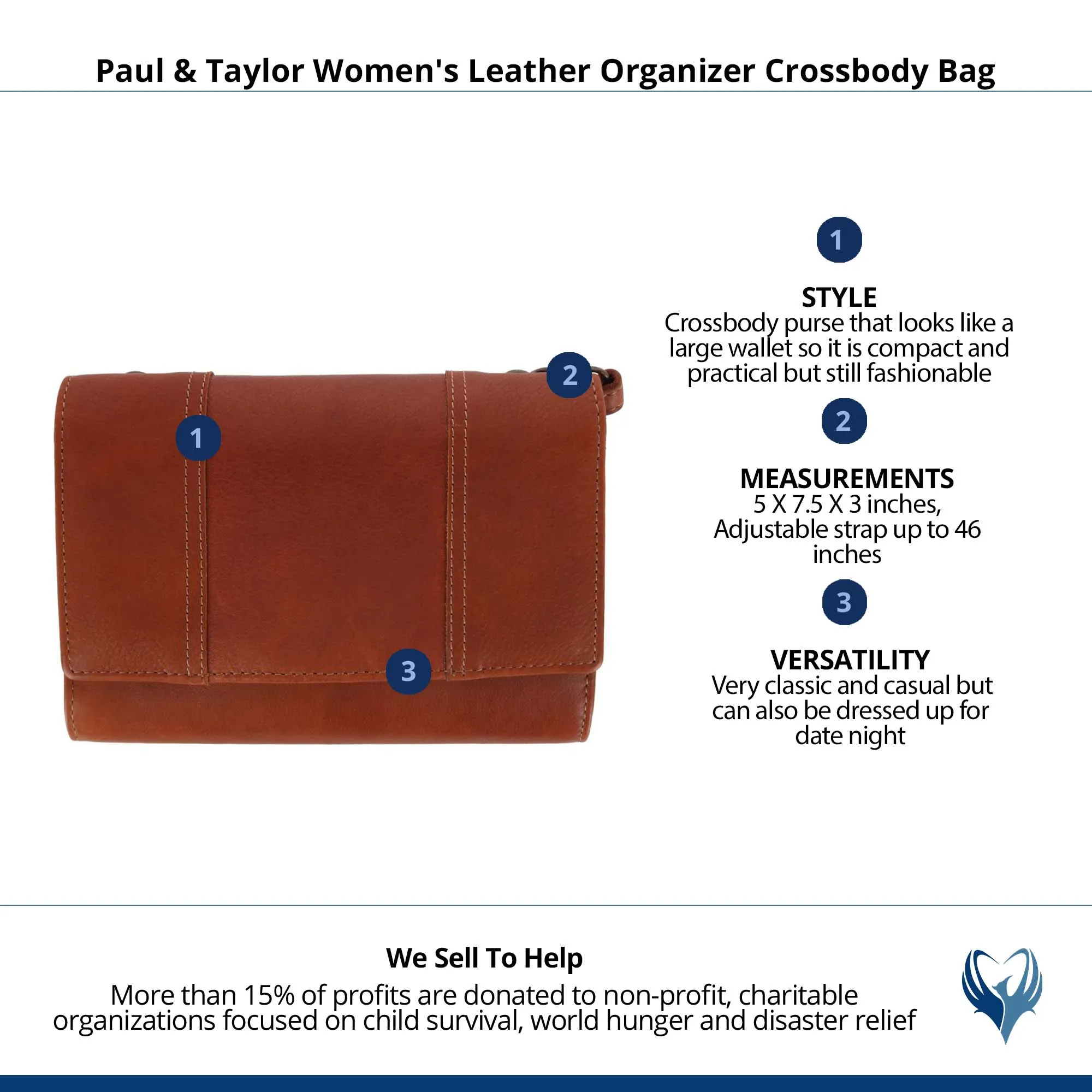 Paul & Taylor Women's Leather Organizer Crossbody Bag