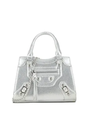 RIVER TOP HANDLE BAG WITH CLASSIC APPEAL IN SILVER FAUX LEATHER