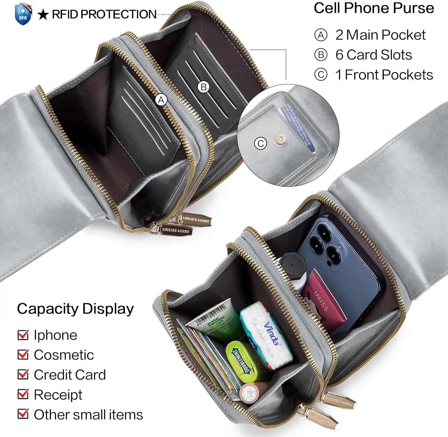 ROULENS Chic Women's Small Crossbody Bag - Sleek Cell Phone Purse with Shoulder Strap, Integrated Wallet and Credit Card Slots for Everyday Elegance