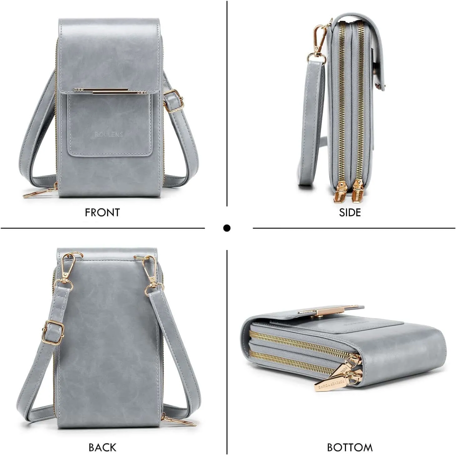ROULENS Chic Women's Small Crossbody Bag - Sleek Cell Phone Purse with Shoulder Strap, Integrated Wallet and Credit Card Slots for Everyday Elegance