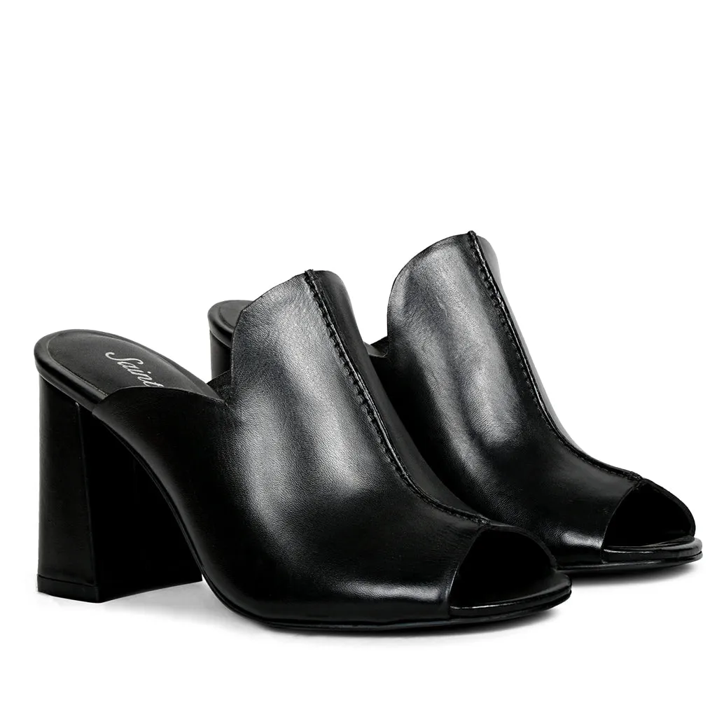 Saint Amor Black Leather Block Heel Mule