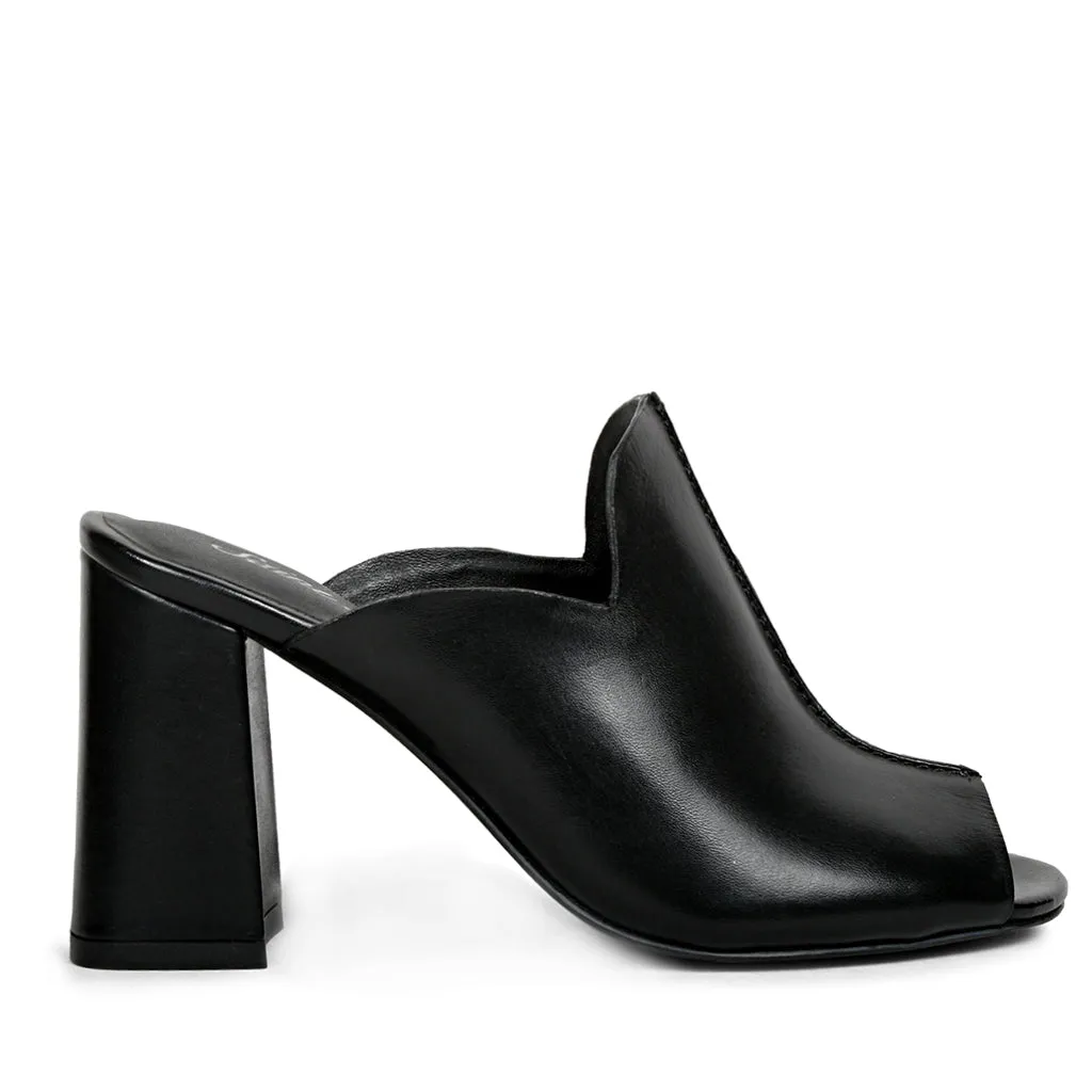 Saint Amor Black Leather Block Heel Mule