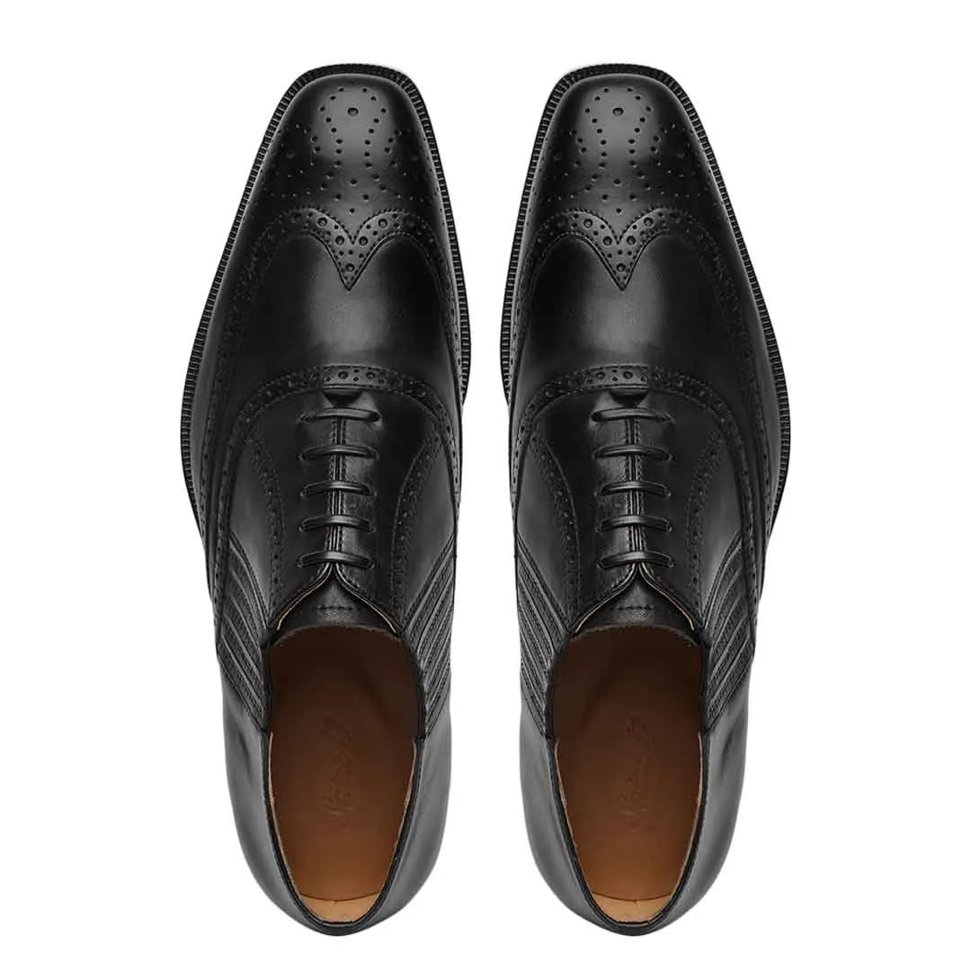 Saint Vincenzo Black Leather Square Toe Lace Up Décor Shoes