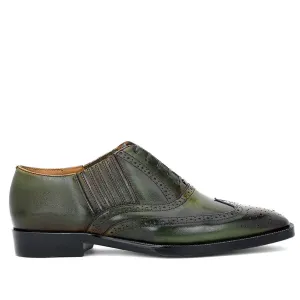 Saint Vincenzo Olive Leather Square Toe Lace Up Décor Shoes