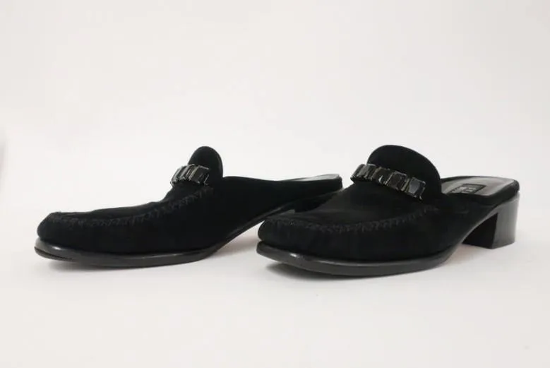 Stuart Weitzman Mules Black Jeweled Suede Size 7.5 Low Heel Slip-On Loafers
