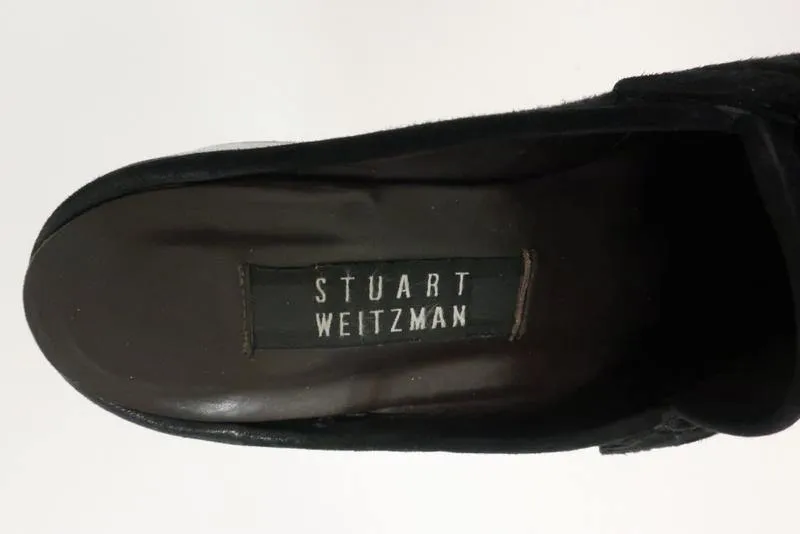 Stuart Weitzman Mules Black Jeweled Suede Size 7.5 Low Heel Slip-On Loafers