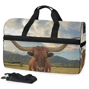 Texas Longhorn Steer Sports Gym Bag with Shoes Compartment Travel Duffel Bag for Men Women