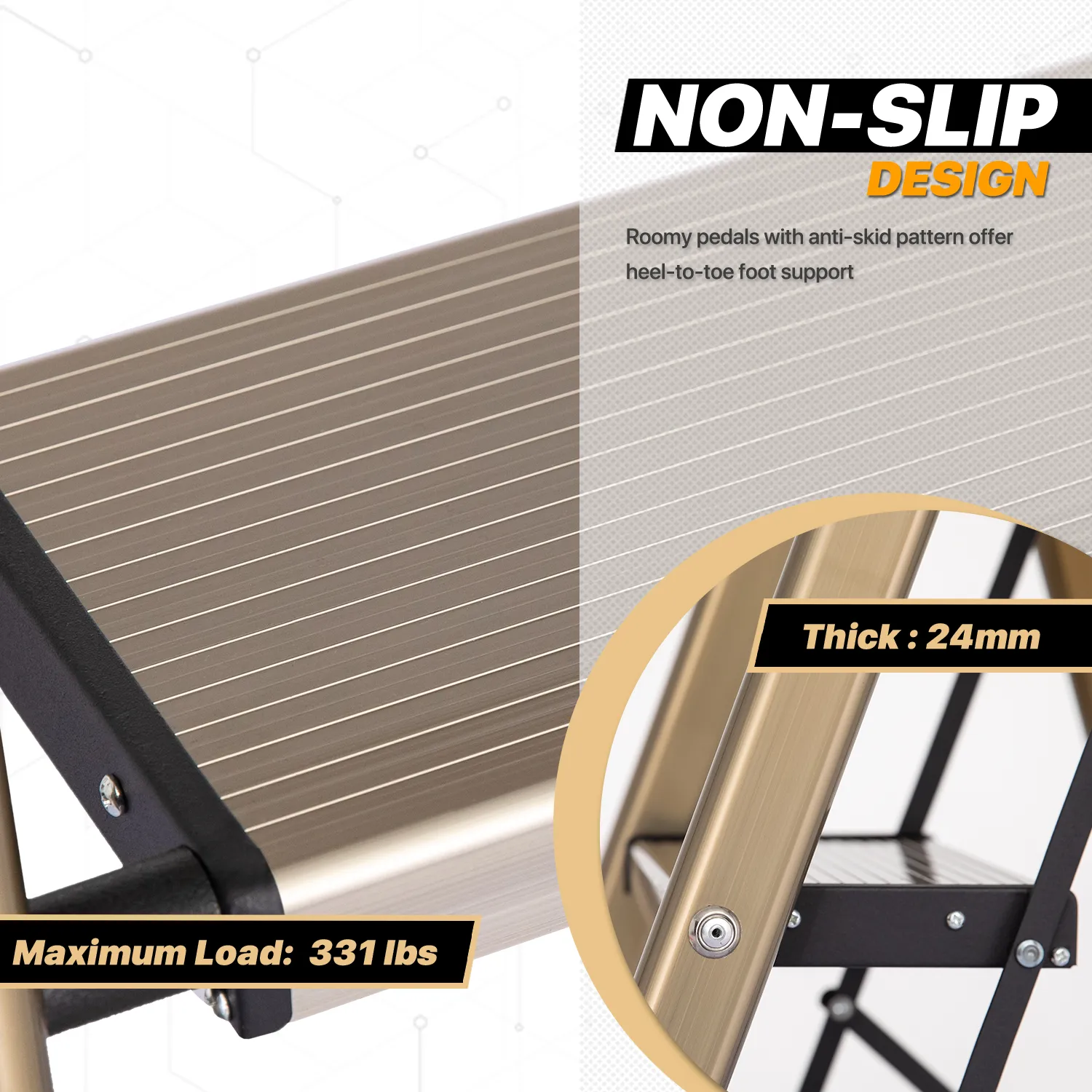 U-Shaped Padded Handle Folding Step Ladder - 4 Steps 4.74 ft/56.9", Gold