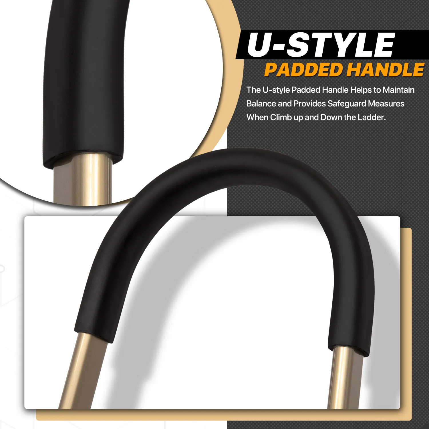 U-Shaped Padded Handle Folding Step Ladder - 4 Steps 4.74 ft/56.9", Gold