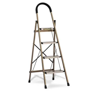 U-Shaped Padded Handle Folding Step Ladder - 4 Steps 4.74 ft/56.9", Gold
