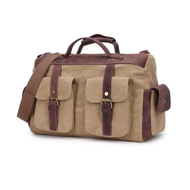 Vintage Canvas Leather Men'S Travel Bags Carry On Luggage Bags Men Duffel Bags Travel Tote Large