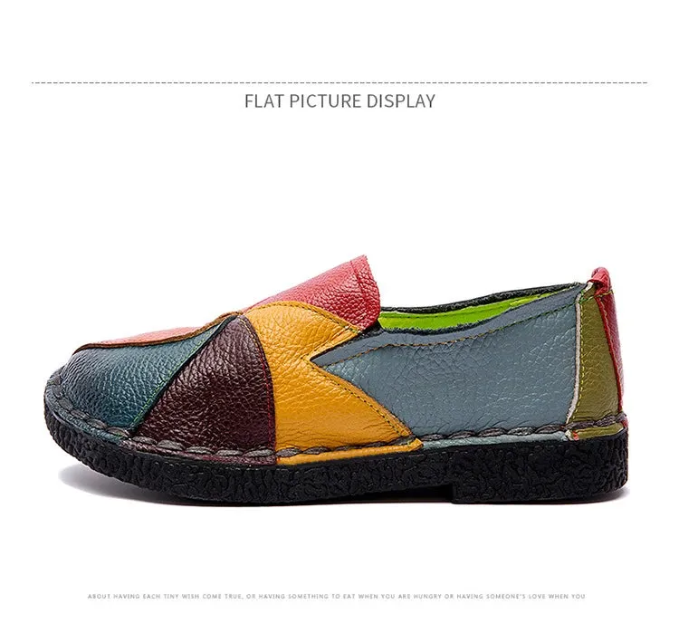 WOIZGIC Women's Ladies Female Woman Mother Shoes Flats Genuine Leather Loafers Moccasins Mixed Colorful Non Slip On Plus Size 42