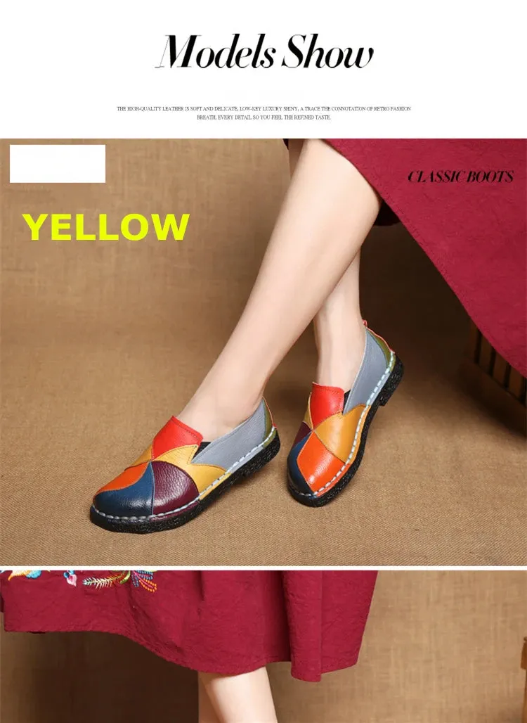 WOIZGIC Women's Ladies Female Woman Mother Shoes Flats Genuine Leather Loafers Moccasins Mixed Colorful Non Slip On Plus Size 42