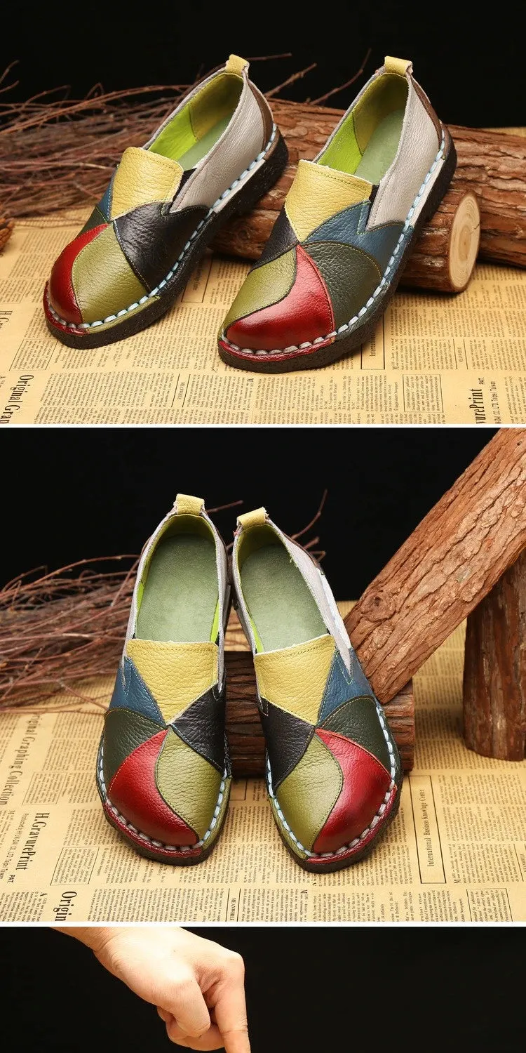 WOIZGIC Women's Ladies Female Woman Mother Shoes Flats Genuine Leather Loafers Moccasins Mixed Colorful Non Slip On Plus Size 42