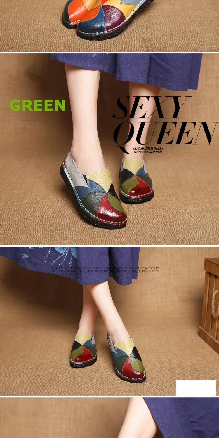 WOIZGIC Women's Ladies Female Woman Mother Shoes Flats Genuine Leather Loafers Moccasins Mixed Colorful Non Slip On Plus Size 42