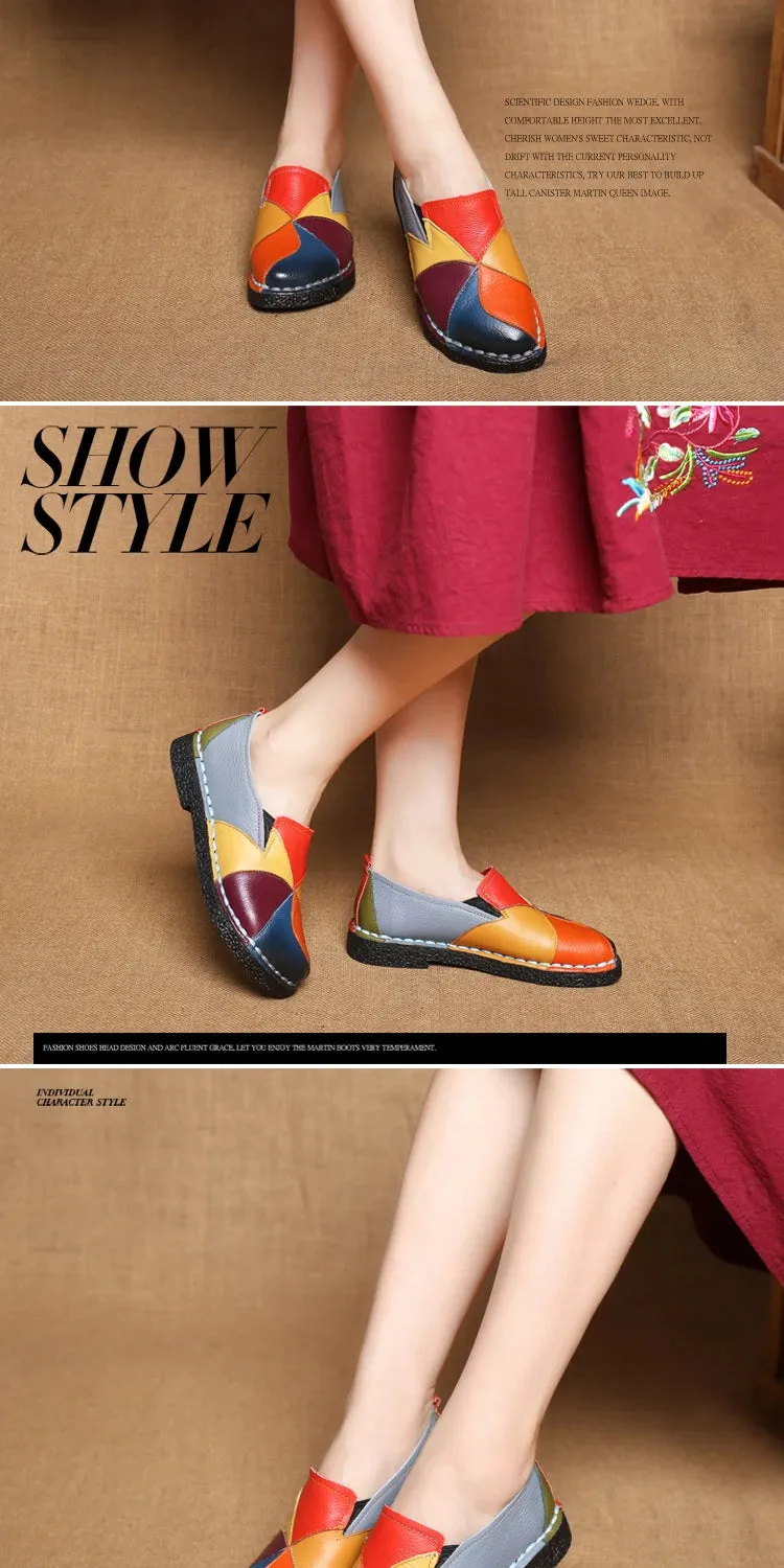 WOIZGIC Women's Ladies Female Woman Mother Shoes Flats Genuine Leather Loafers Moccasins Mixed Colorful Non Slip On Plus Size 42