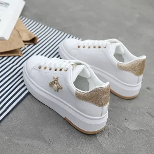 Women Breathable PU Leather Platform Shoes Soft Footwear Rhinestone